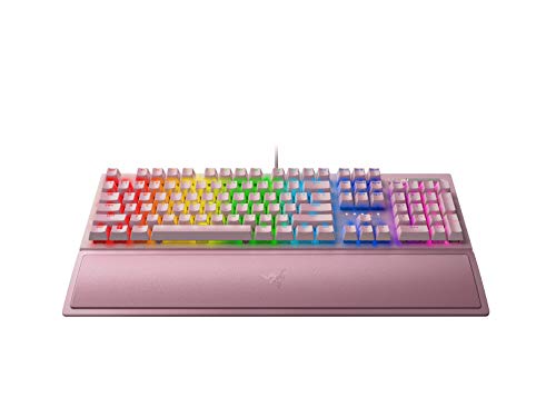 pink Razer keyboard -  BlackWidow V3 Mechanical Gaming Keyboard: Green Mechanical Switches - Tactile & Clicky - Chroma RGB Lighting - Compact Form Factor - Programmable Macro Functionality - Quartz Pink - Game-Savvy