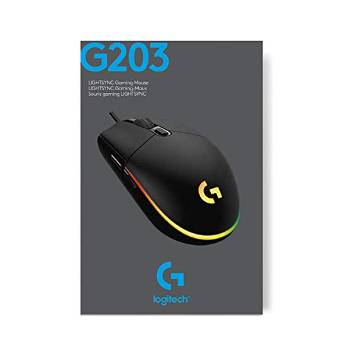 Logitech G203 Wired Gaming Mouse, 8,000 DPI, Rainbow Optical Effect LIGHTSYNC RGB, 6 Programmable Buttons, On-Board Memory, Screen Mapping, PC/Mac Computer and Laptop Compatible - Black - Game-Savvy