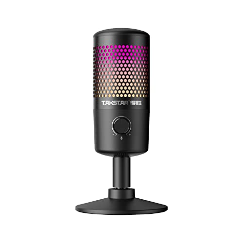 Gaming USB Microphone, TAKSTAR GX1 RGB Computer Mic Real Time Monitoring Microphone OTG Noise Canceling Condenser Mic with Mute Button for Streaming Recording Gaming YouTube PS4 PS5 PC Mac iOS Android - Game-Savvy