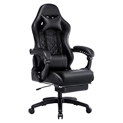 Blue Whale Gaming Chair Office Chair with Massage and Footrest, 350LBS Reinforced Base, High Back Racing Computer Chair with Adjustable Linked Armrest, PU Leather PC Chair - Game-Savvy