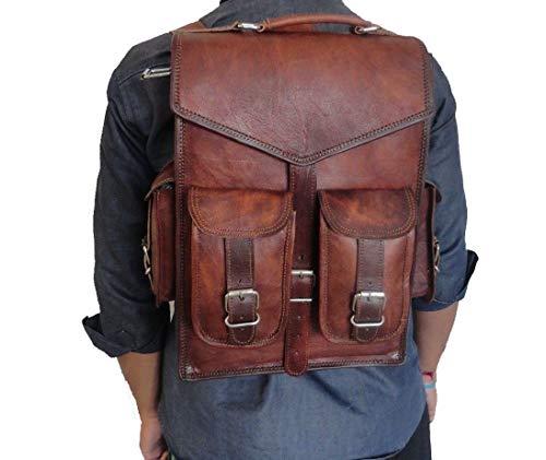 Handmade World Brown Vintage Leather Backpack Laptop Messenger Bag Rucksack Sling for Men Women (12" x 16") - Game-Savvy