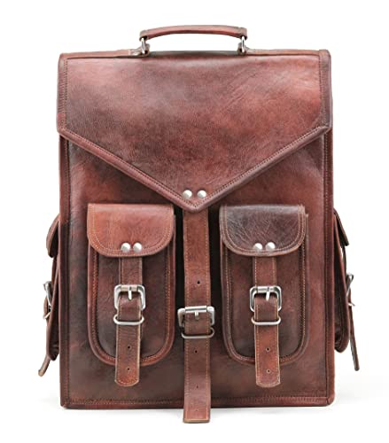 Handmade World Brown Vintage Leather Backpack Laptop Messenger Bag Rucksack Sling for Men Women (12" x 16") - Game-Savvy