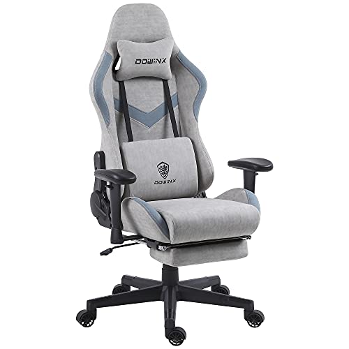 Dowinx Gaming Chair Breathable Fabric Office Chair with Pocket Spring Cushion and Massage Lumbar Support, High Back Ergonomic Computer Chair Adjustable Swivel Task Chair with Footrest Grey - Game-Savvy