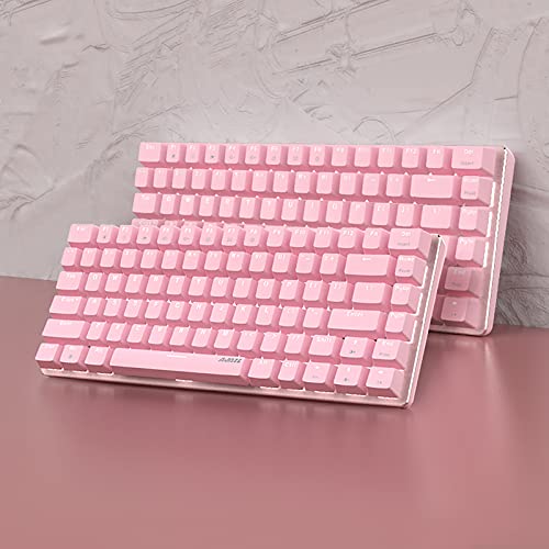 keyboard Ajazz AK33 Wired Mechanical Keyboard, 82-Keys Compact Mechanical Gaming Keyboard with Anti-ghosting Keys, Small and Portable (Pink, Red Switch) - Game-Savvy