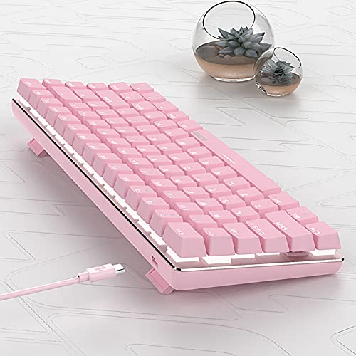 keyboard Ajazz AK33 Wired Mechanical Keyboard, 82-Keys Compact Mechanical Gaming Keyboard with Anti-ghosting Keys, Small and Portable (Pink, Red Switch) - Game-Savvy