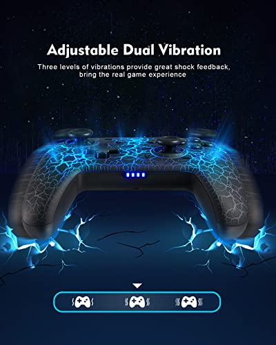 Switch Controller, Wireless Switch Pro Controller for Switch/Switch Lite/Switch OLED, 8 Colors Adjustable LED Wireless Remote Gamepad with Unique Crack/Turbo/Motion Control (Black) - Game-Savvy
