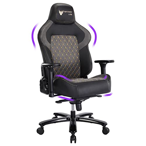 FANTASYLAB Big and Tall Gaming Chair 440lb Metal Base Memory Foam Lumbar Seat Cushion 4D Adjustable Arms Swivels & Reclines Ergonomic High-Back Racing Computer Gaming Chair - Game-Savvy