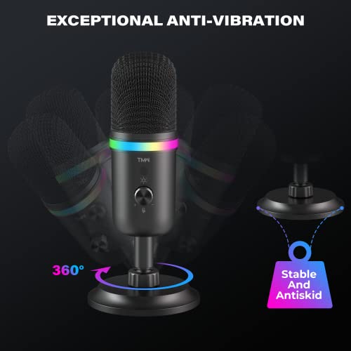 USB Microphone-WMT Condenser Gaming Microphone for PC/MAC/PS4/PS5/Phone- Cardioid Mic with Brilliant RGB Lighting Headphone Output Volume Control, Mute Button, for Streaming Podcast YouTube Discord - Game-Savvy