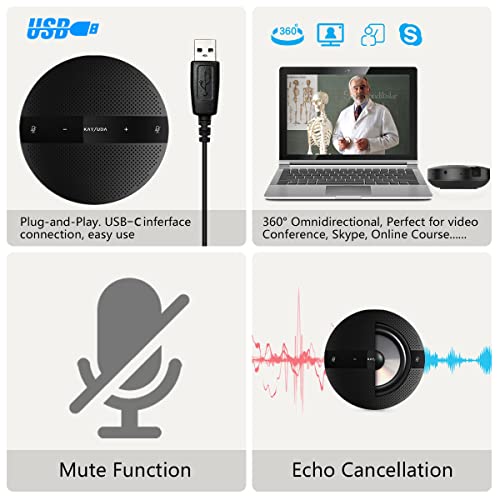 Kaysuda USB Speaker Phone 360° Omnidirectional Microphone Portable Conference Speakerphone Echo Cancellation for Skype Business of Microsoft Lync, VoIP Calls, Webinar, Phone, Call Center, Recording - Game-Savvy