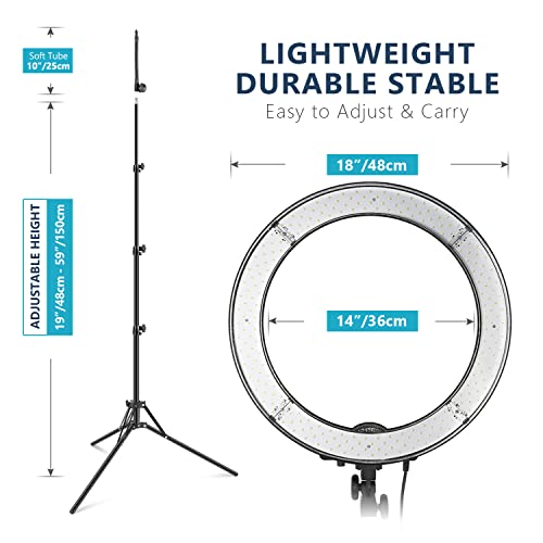 Neewer Ring Light Kit:18"/48cm Outer 55W 5500K Dimmable LED Ring Light, Light Stand, Carrying Bag for Camera,Smartphone,YouTube,TikTok,Self-Portrait Shooting, Black, Model:10088612 - Game-Savvy