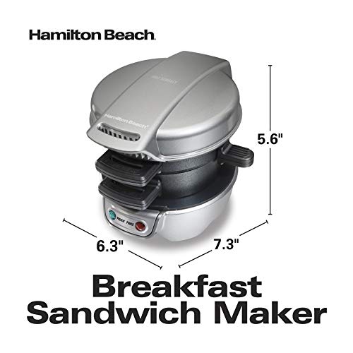 Hamilton Beach Breakfast Sandwich Maker with Egg Cooker Ring, Customize Ingredients, Perfect for English Muffins, Croissants, Mini Waffles, Single, Silver (25475A) Discontinued - Game-Savvy