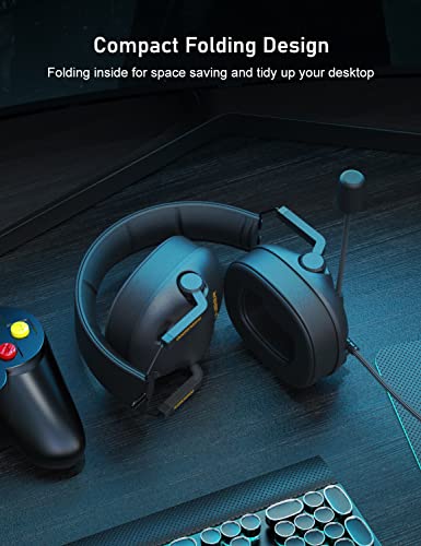 SENZER SG500 Surround Sound Pro Gaming Headset with Noise Cancelling Microphone - Detachable Memory Foam Ear Pads - Portable Foldable Headphones for PC, PS4, PS5, Xbox One, Switch - Game-Savvy