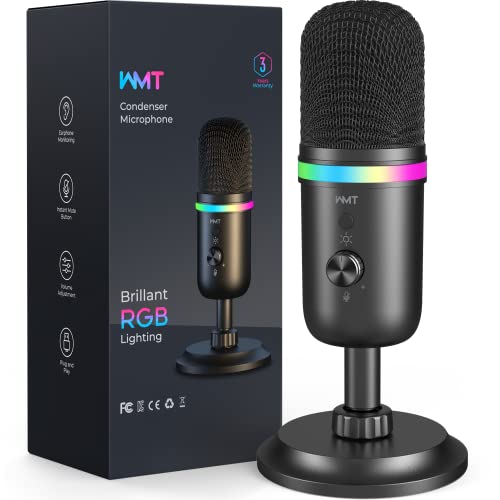 USB Microphone-WMT Condenser Gaming Microphone for PC/MAC/PS4/PS5/Phone- Cardioid Mic with Brilliant RGB Lighting Headphone Output Volume Control, Mute Button, for Streaming Podcast YouTube Discord - Game-Savvy