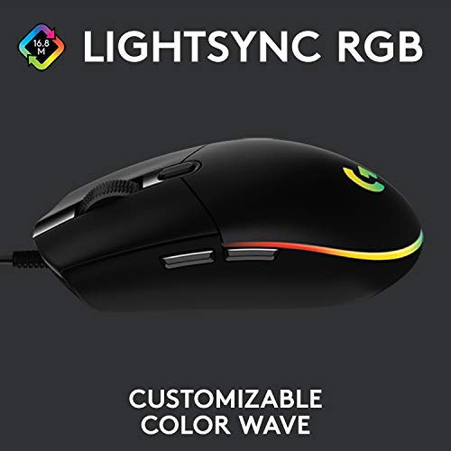 Logitech G203 Wired Gaming Mouse, 8,000 DPI, Rainbow Optical Effect LIGHTSYNC RGB, 6 Programmable Buttons, On-Board Memory, Screen Mapping, PC/Mac Computer and Laptop Compatible - Black - Game-Savvy