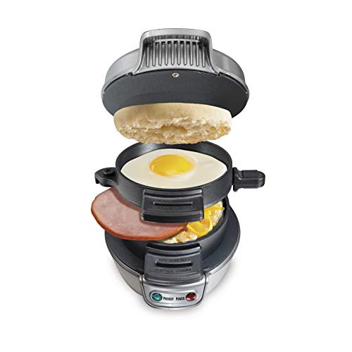 Hamilton Beach Breakfast Sandwich Maker with Egg Cooker Ring, Customize Ingredients, Perfect for English Muffins, Croissants, Mini Waffles, Single, Silver (25475A) Discontinued - Game-Savvy