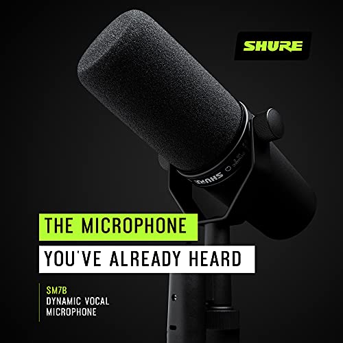 Shure SM7B WMT mic Vocal Dynamic Microphone for Broadcast, Podcast & Recording, XLR Studio Mic for Music & Speech, Wide-Range Frequency, Warm & Smooth Sound, Rugged Construction, Detachable Windscreen - Black - gaming microphone pc - Game-Savvy