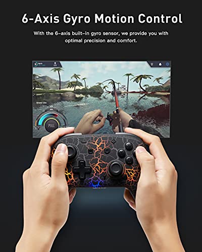 Switch Controller, Wireless Switch Pro Controller for Switch/Switch Lite/Switch OLED, 8 Colors Adjustable LED Wireless Remote Gamepad with Unique Crack/Turbo/Motion Control (Black) - Game-Savvy