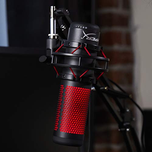 HyperX QuadCast - USB Condenser Gaming Microphone, for PC, PS4, PS5 and Mac, Anti-Vibration Shock Mount, Four Polar Patterns, Pop Filter, Gain Control, Podcasts, Twitch, YouTube, Discord, Red LED - Game-Savvy