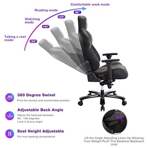 FANTASYLAB Big and Tall Gaming Chair 440lb Metal Base Memory Foam Lumbar Seat Cushion 4D Adjustable Arms Swivels & Reclines Ergonomic High-Back Racing Computer Gaming Chair - Game-Savvy