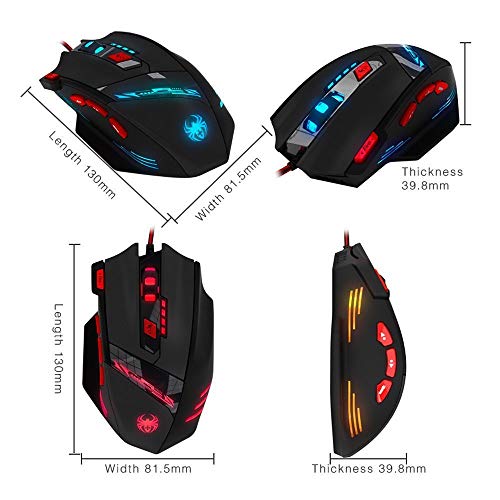 Zelotes T90 Gaming Mouse 9200 DPI, 8 Programmable Buttons Multi-Modes LED Lights USB Gaming Mice, Weight Tuning for Laptop, Desktop, PC,- Black - Game-Savvy