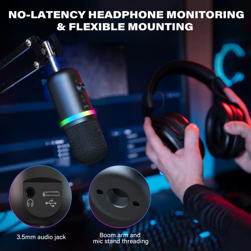 USB Microphone-WMT Condenser Gaming Microphone for PC/MAC/PS4/PS5/Phone- Cardioid Mic with Brilliant RGB Lighting Headphone Output Volume Control, Mute Button, for Streaming Podcast YouTube Discord - Game-Savvy