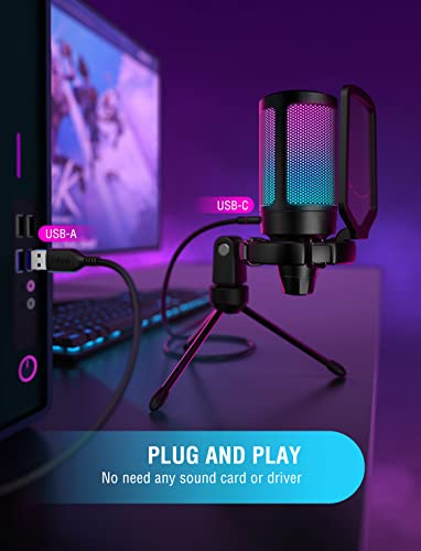 FIFINE Gaming USB Microphone for PC PS5, Condenser Mic with Quick Mute, RGB Indicator, Tripod Stand, Pop Filter, Shock Mount, Gain Control for Streaming Discord Twitch Podcasts Videos- AmpliGame - Game-Savvy