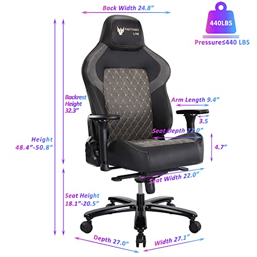 FANTASYLAB Big and Tall Gaming Chair 440lb Metal Base Memory Foam Lumbar Seat Cushion 4D Adjustable Arms Swivels & Reclines Ergonomic High-Back Racing Computer Gaming Chair - Game-Savvy