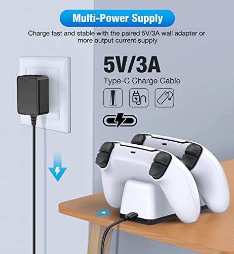 PS5 Controller Charging Station for Playstation 5 Dualsense Controller with Dual Stand Charger Dock, Upgrade PS5 Controller Charger Accessories Incl. Fast Charging Cable, PS5 Charging Station White - Game-Savvy