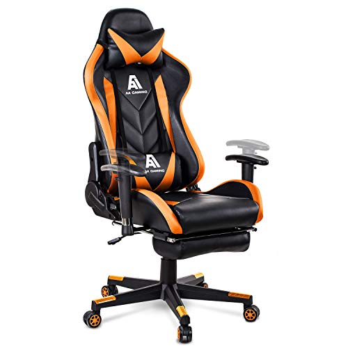 AA Products Gaming Chair High Back Ergonomic Computer Racing Chair Adjustable Office Chair with Footrest, Lumbar Support Swivel Chair - Orange - Game-Savvy