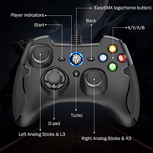 EasySMX Wired Gaming Controller,PC Game Controller Joystick with Dual-Vibration Turbo and Trigger Buttons for Windows PC/ PS3/ Android TV Box/Tesla(Black) - Game-Savvy