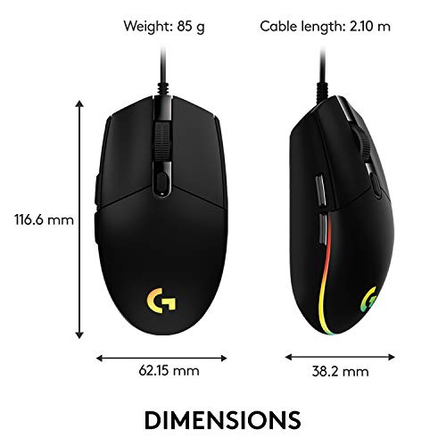 Logitech G203 Wired Gaming Mouse, 8,000 DPI, Rainbow Optical Effect LIGHTSYNC RGB, 6 Programmable Buttons, On-Board Memory, Screen Mapping, PC/Mac Computer and Laptop Compatible - Black - Game-Savvy