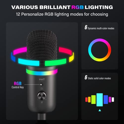 USB Microphone-WMT Condenser Gaming Microphone for PC/MAC/PS4/PS5/Phone- Cardioid Mic with Brilliant RGB Lighting Headphone Output Volume Control, Mute Button, for Streaming Podcast YouTube Discord - Game-Savvy