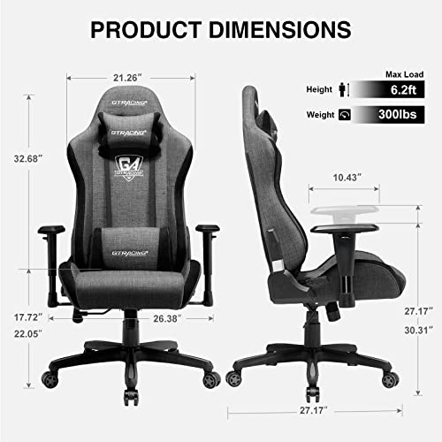 GTRACING Gaming Chair, Fabric Computer Chair, High Back Ergonomic Reclining Swivel Chair with Premium Breathable Cloth Cushion and Headrest&Lumbar Support (Dark) - Game-Savvy