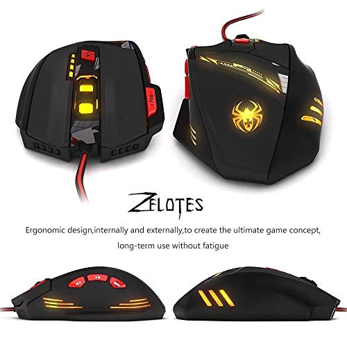 Zelotes T90 Gaming Mouse 9200 DPI, 8 Programmable Buttons Multi-Modes LED Lights USB Gaming Mice, Weight Tuning for Laptop, Desktop, PC,- Black - Game-Savvy