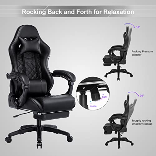 Blue Whale Gaming Chair Office Chair with Massage and Footrest, 350LBS Reinforced Base, High Back Racing Computer Chair with Adjustable Linked Armrest, PU Leather PC Chair - Game-Savvy