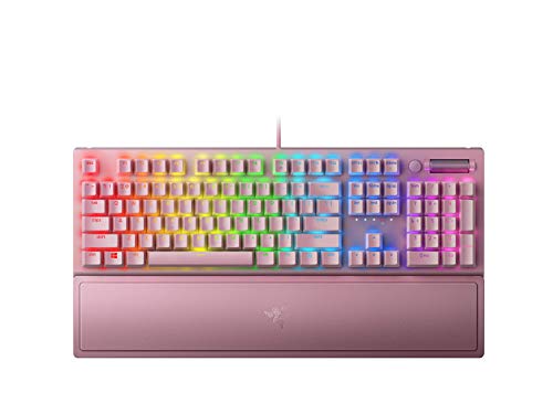 pink Razer keyboard -  BlackWidow V3 Mechanical Gaming Keyboard: Green Mechanical Switches - Tactile & Clicky - Chroma RGB Lighting - Compact Form Factor - Programmable Macro Functionality - Quartz Pink - Game-Savvy