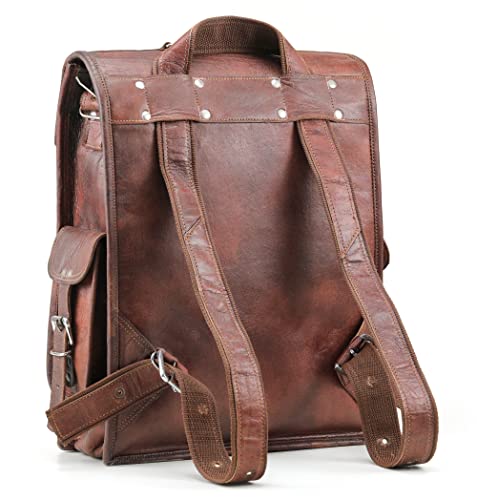 Handmade World Brown Vintage Leather Backpack Laptop Messenger Bag Rucksack Sling for Men Women (12" x 16") - Game-Savvy