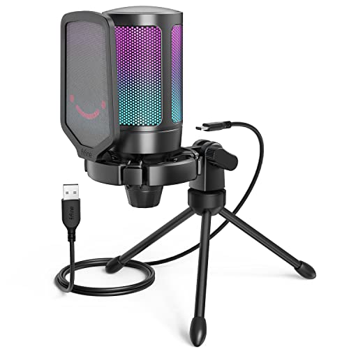 FIFINE Gaming USB Microphone for PC PS5, Condenser Mic with Quick Mute, RGB Indicator, Tripod Stand, Pop Filter, Shock Mount, Gain Control for Streaming Discord Twitch Podcasts Videos- AmpliGame - Game-Savvy