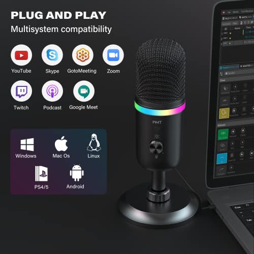 USB Microphone-WMT Condenser Gaming Microphone for PC/MAC/PS4/PS5/Phone- Cardioid Mic with Brilliant RGB Lighting Headphone Output Volume Control, Mute Button, for Streaming Podcast YouTube Discord - Game-Savvy