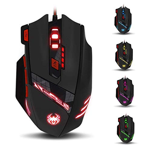 Zelotes T90 Gaming Mouse 9200 DPI, 8 Programmable Buttons Multi-Modes LED Lights USB Gaming Mice, Weight Tuning for Laptop, Desktop, PC,- Black - Game-Savvy