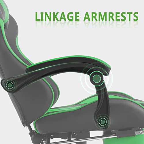 Ferghana E-Sports Chair,Gaming Chair,Racing Office Computer Game Chair,Ergonomic Gaming Chair,Racing Style with Adjustable Recliner and Retractable Footrest and Headrest/Lumbar Pillow(Green) - Game-Savvy