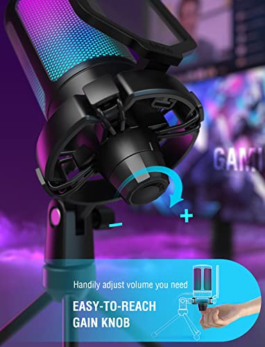 FIFINE Gaming USB Microphone for PC PS5, Condenser Mic with Quick Mute, RGB Indicator, Tripod Stand, Pop Filter, Shock Mount, Gain Control for Streaming Discord Twitch Podcasts Videos- AmpliGame - Game-Savvy