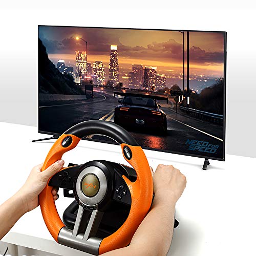 PC Racing Wheel,PXN V3II 180 Degree Universal Usb Car Sim Race Steering Wheel with Pedals for PS3,PS4,Xbox One,Xbox Series X/S,Nintendo Switch (Orange) - Game-Savvy