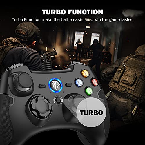 EasySMX Wired Gaming Controller,PC Game Controller Joystick with Dual-Vibration Turbo and Trigger Buttons for Windows PC/ PS3/ Android TV Box/Tesla(Black) - Game-Savvy