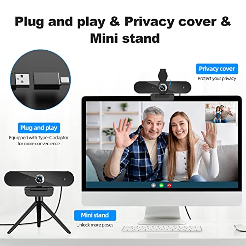 4K Webcam with Microphone,Nisheng 4K Autofocus Web Camera with Privacy Cover and Tripod,Plug and Play,USB Webcam for Laptop PC,Pro Streaming/Gaming Video Recording/Calling Conferencing/Online Classes - Game-Savvy