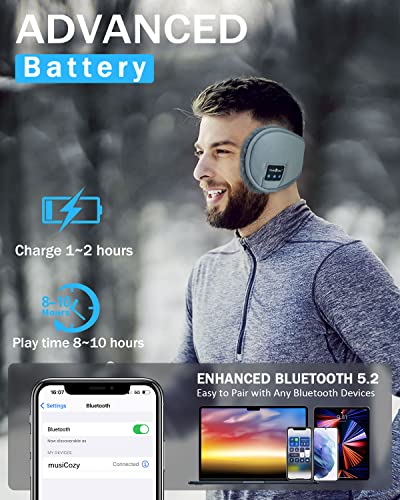 MUSICOZY Bluetooth Ear Muffs for Winter Women Men Kids Girls, Ear Warmers Wireless EarMuffs Headphones, Built-in HD Speakers and Microphone with Carry Bag for Biking Running Cool Tech Gadgets Gifts - Game-Savvy