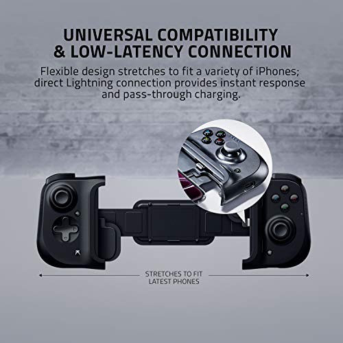 Razer Kishi Mobile Game Controller / Gamepad for iPhone iOS: Works with most iPhones – X, 11, 12, 13, 13 Max - Apple Arcade, Amazon Luna, Google Stadia - Lightning Port Passthrough - MFi Certified - Game-Savvy