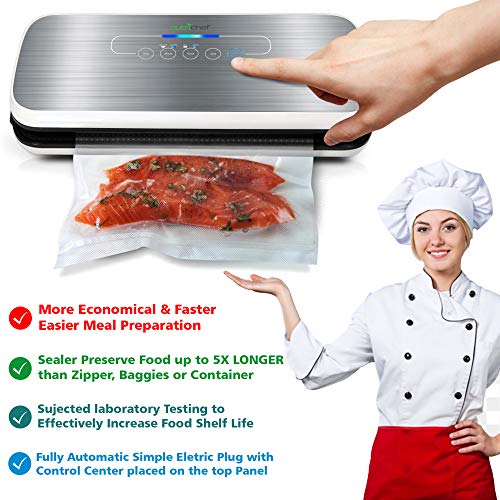 NutriChef PKVS Sealer | Automatic Vacuum Air Sealing System Preservation w/Starter Kit | Compact Design | Lab Tested | Dry & Moist Food Modes | Led Indicator Lights, 12", Silver - Game-Savvy