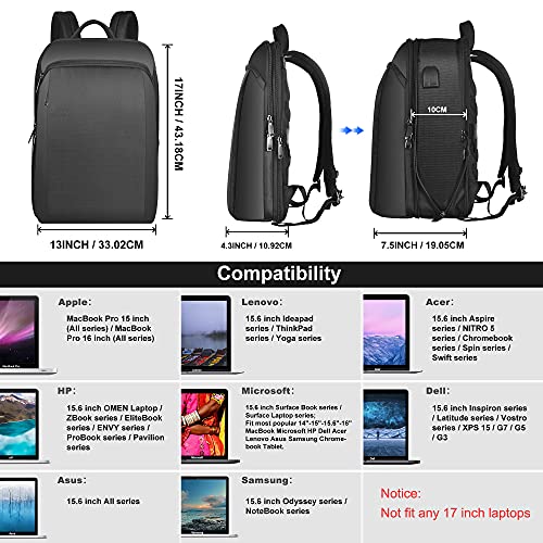 ZINZ Slim and Expandable 15 15.6 16 Inch Laptop Backpack Anti Theft Business Travel Notebook Bag with USB, Multipurpose Large Capacity Daypack College School Bookbag for Men & Women,Deep Black - Game-Savvy