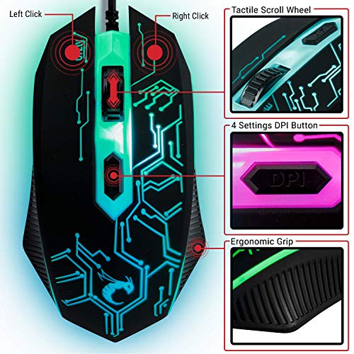 Gaming Keyboard and Mouse and Mouse pad and Gaming Headset, Wired LED RGB Backlight Bundle for PC Gamers and Xbox and PS4 Users - 4 in 1 Edition Hornet RX-250 - Game-Savvy